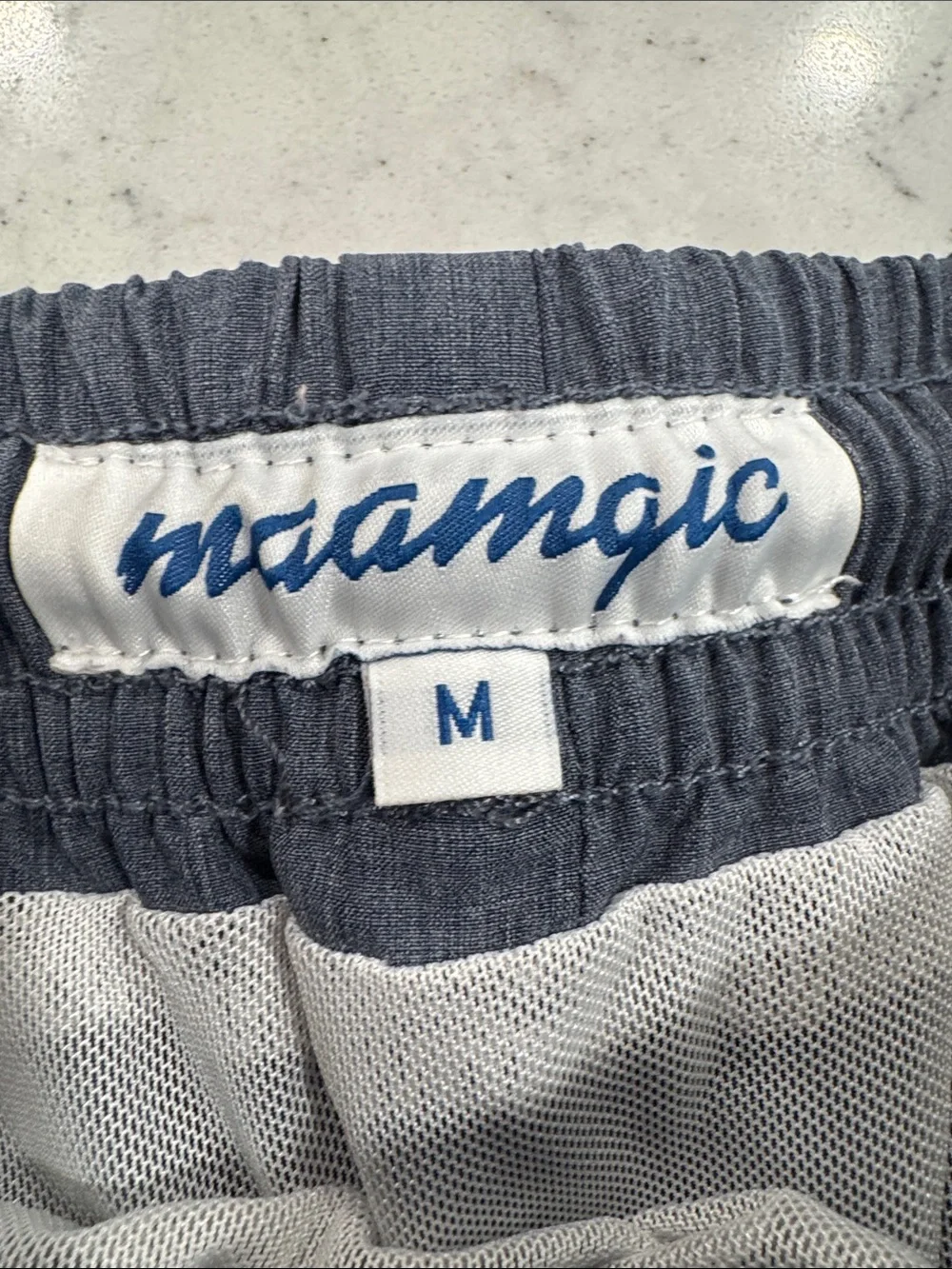 Maamgic Stretch Mens M Solid Denim Blue Drawstring Elastic Shorts Pockets Lining